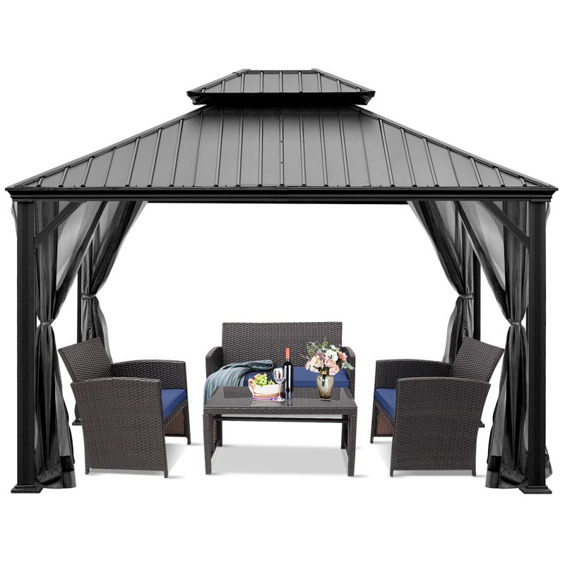 Tangkula 12ft x 10ft Patio Hardtop Gazebo Double Vented Roof Outdoor Galvanized Steel Sun Shelter Brown/Gray, 5 of 7