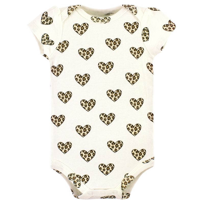 Hudson Baby Infant Girl Cotton Bodysuit, Pant and Bib Set, Leopard Hearts, 4 of 6