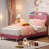 Kids Bed Frame with Bookcase Headboard, Upholstered Platform Bed with Wooden Slats Support for Boys, Girls, Teens, No Box Spring Needed - 2 of 4