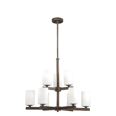VAXCEL Glendale 9 Light 2 Tier Bronze Chandelier White Glass