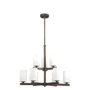 VAXCEL Glendale 9 Light 2 Tier Bronze Chandelier White Glass - 1 of 2