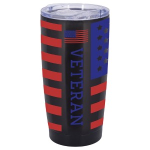 100 North 20 Ounce Stainless Steel On the Go Travel Tumbler With Push Top Lid, American Flag Veteran Black - 1 of 4