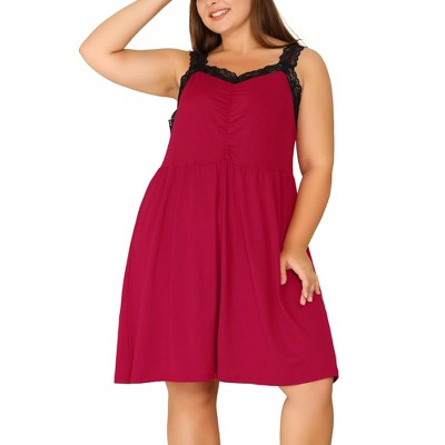 Agnes Orinda Women's Plus Size Lace Sleep Above Knee Sleeveless Lounge Nightgowns
