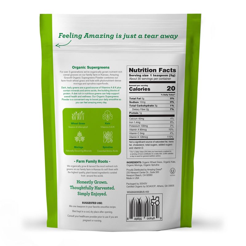 Amazing Grass Organic SuperGreens Powder - 5.29oz, 3 of 8