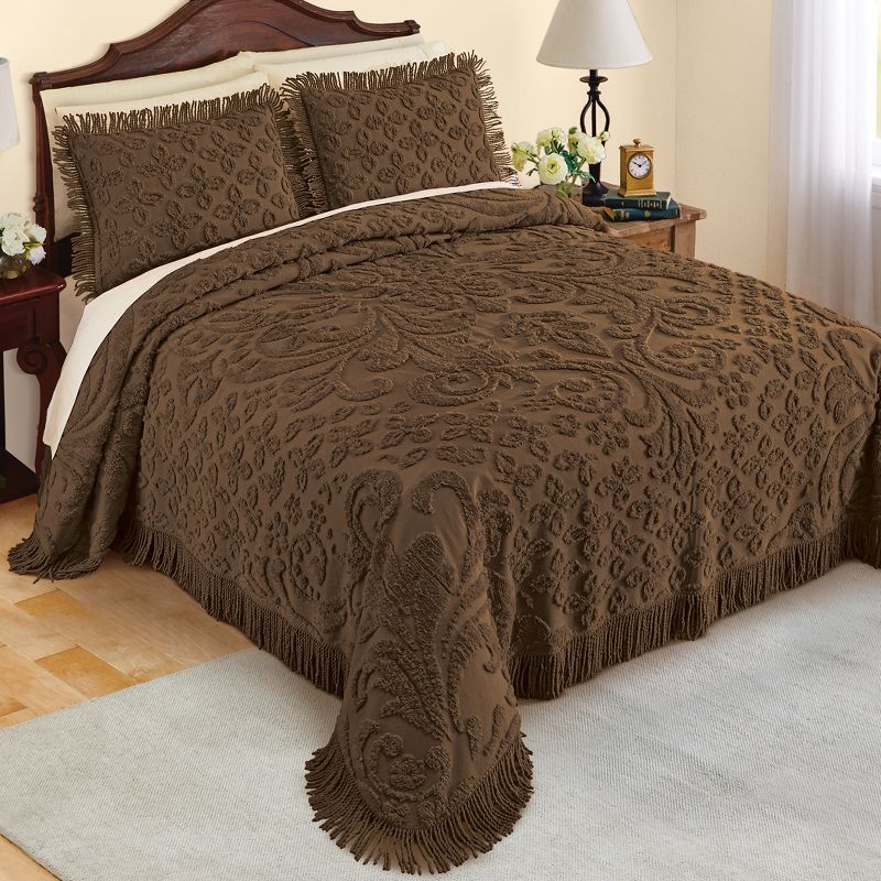 Collections Etc Camille Medallion Tufted Chenille Bedspread with Fringe Trim, 2 of 4