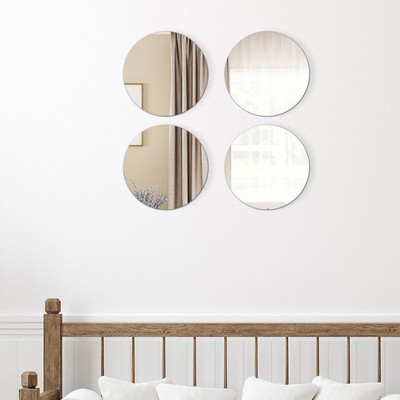 Evideco French Home Goods Set of 4 Large Decorative Self-Adhesive Mirrors, Available in 3 Shapes – Perfect for Modern Wall Decor in Any Room