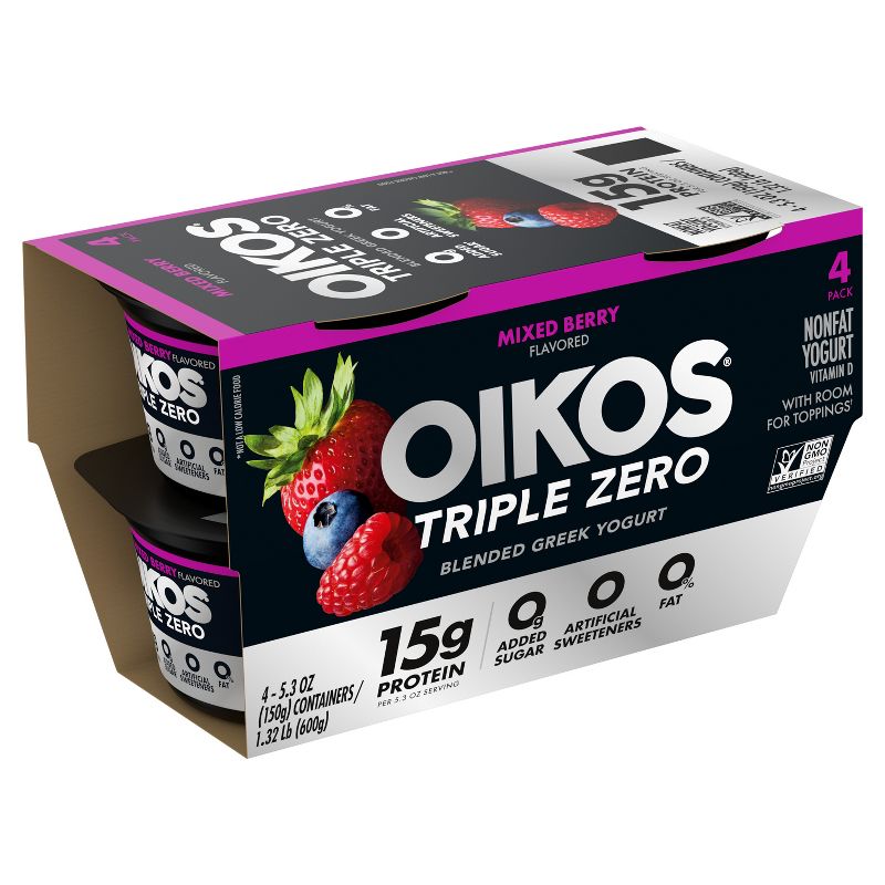 Oikos Triple Zero Mixed Berry Greek Yogurt - 4ct/5.3oz Cups, 5 of 15