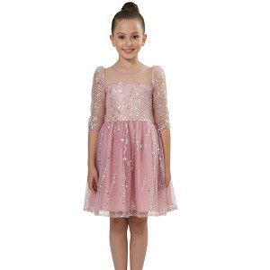2Bunnies Girls Sparkle Sequin Beaded Tulle Flower Girl Party Dress - 1 of 4