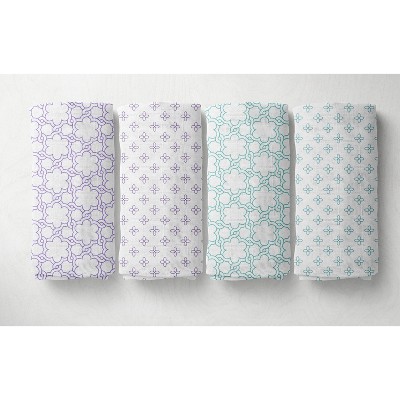 Bacati - Petals/Floral  Muslin Swaddling Blankets set of 4 Aqua/Lilac