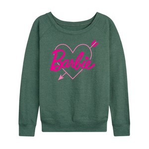Women's - Barbie - Pink Arrow Heart Logo Lightweight French Terry Wide Neck Long Sleeve Shirt - 1 of 4