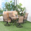 Outsunny 5 Piece Garden Patio Dining Furniture, Outdoor Conversation Set, Dinner Table with Umbrella Hole, 4 Rocking Swivel Chairs, Coffee Bean Brown - 3 of 4