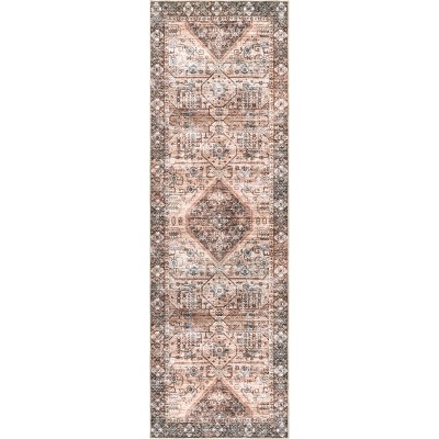 Nuloom Devin Medallion 2x8 Machine Washable Runner Indoor Area Rug for Living Room Bedroom Dining Room Entryway Hallway Kitchen, Light Brown/Ivory