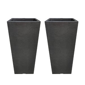 Rosemead Home & Garden 2pc Square Concrete Outdoor Planter Pots Black 14.1"x14.1"x27.5" - 1 of 4