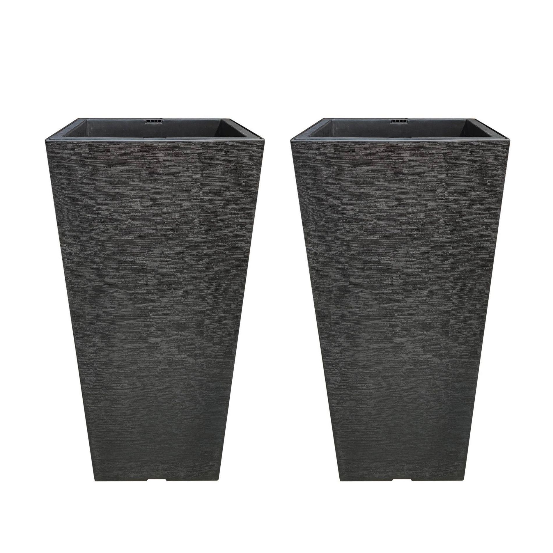 Rosemead Home & Garden 28"H Large Black Plastic Indoor Outdoor Taper Self Watering Planters (Set of 2)