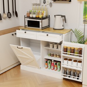 GlasFlength Decorative Storage Cabinet Kitchen Trash Free Standing Home Organizer with 2 Drawers and Tilt-Out Bin, White, 39.37"*13.77"*35.43" - 1 of 4