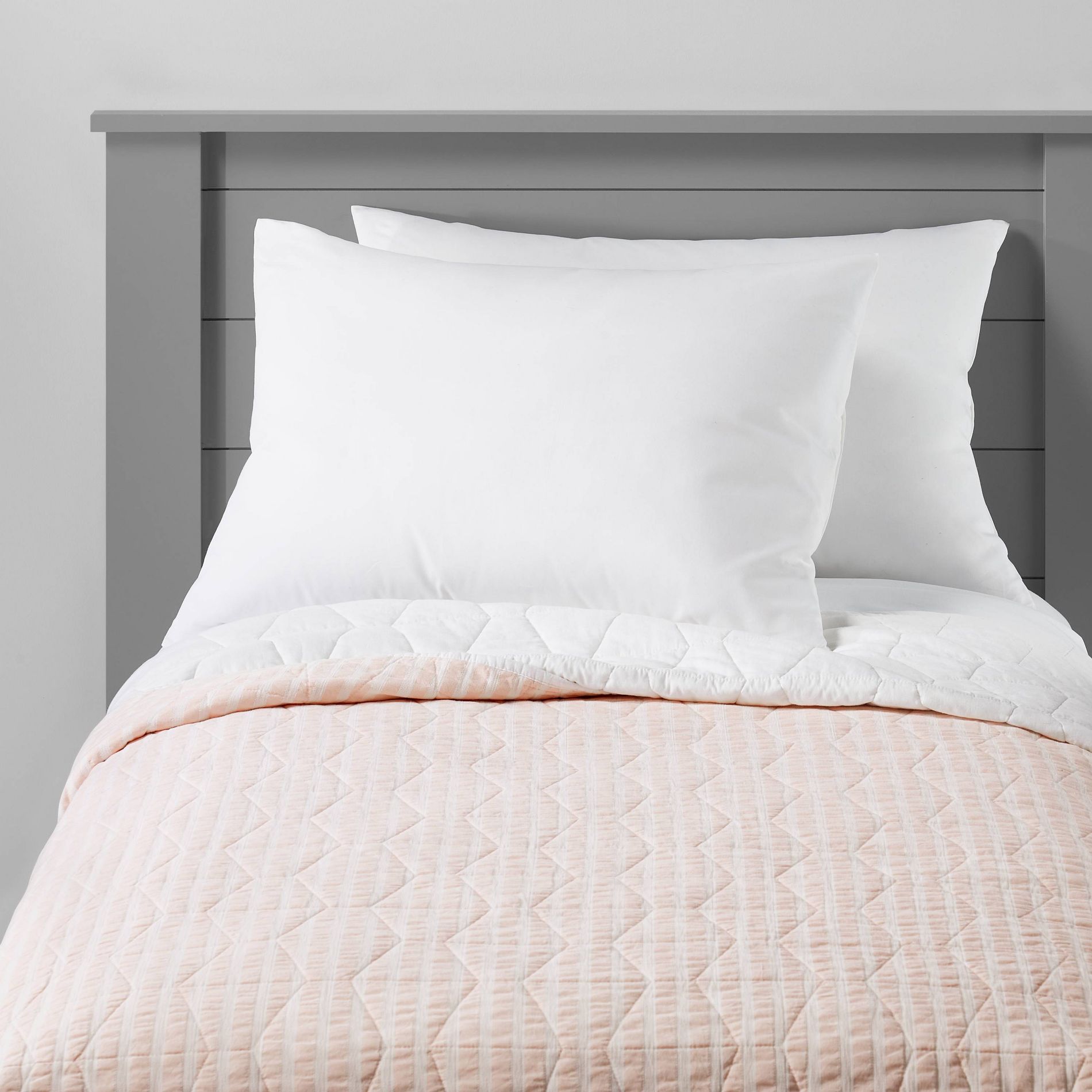 Full/Queen Chambray Stripes Kids' Quilt Pink - Pillowfort™: Cotton, OEKO-TEX Certified, Machine Washable