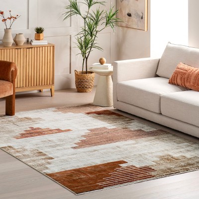 Vanita Rust and Beige Synthetic Southwestern Fringe Area Rug