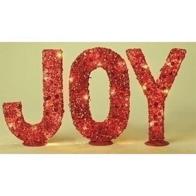 Roman 3pc Pre-Lit Red Glitter Sequined 'JOY' Christmas Tabletop Signs 14"