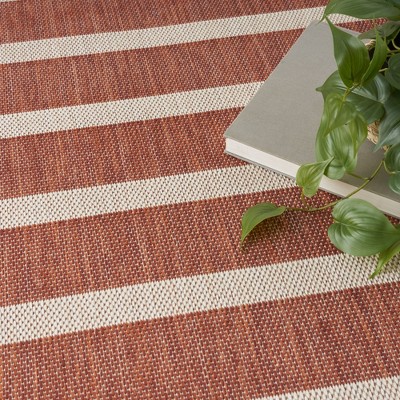 Terracotta Ivory Striped Flat Woven Outdoor Rug 6' x 9'