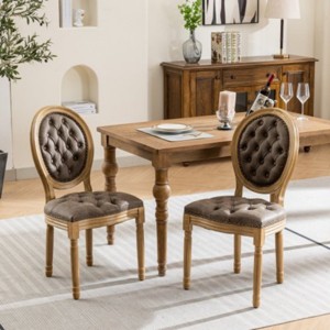 Vintage Upholstered Armless Dining Chairs Set of 2 with Solid Wood Frame, Cushioned Seat and Backrest for Kitchen or Dining Room – The Pop Home - 1 of 4