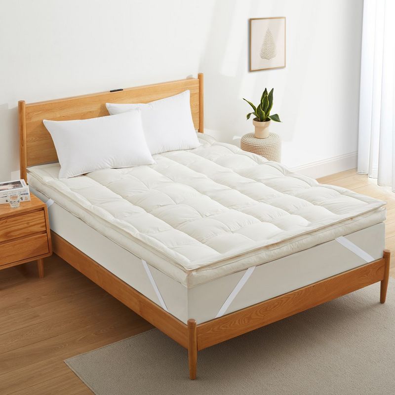 Puredown Organic Cotton Pillow Top Mattress Topper Feather Bed, 1 of 9