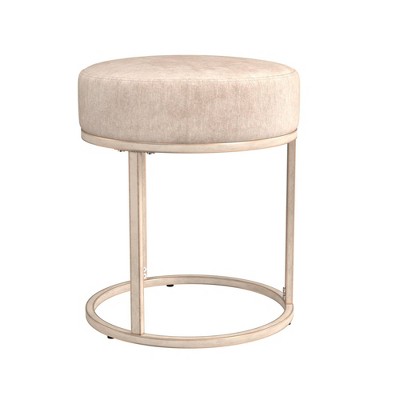 18" Bone White Upholstered Metal Vanity Stool with Round Seat