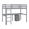 DOMETOUR Twin Loft Wood Bed with Under-bed, Built-in Desk, a Storage Cabinet of 2 Drawers, Guardrails, Ladder,Grey - 2 of 4