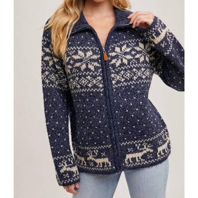 Women's Janet Nordic Print Sweater Cardigan - BluIvy
