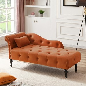 60.6" Velvet Chaise Lounge with Button Tufted Nailhead Trimmed and 1 Pillow - ModernLuxe - 1 of 4