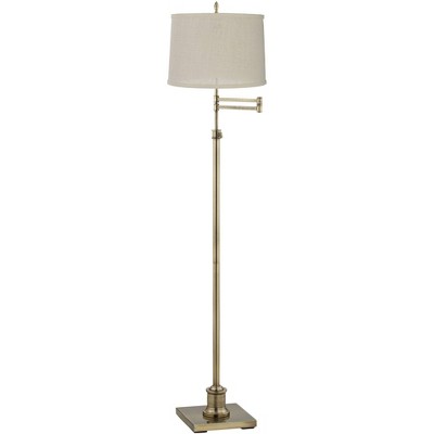 360 Lighting Modern Swing Arm Floor Lamp Adjustable Height 70" Tall Antique Brass Cream Burlap Drum Shade for Living Room Reading Bedroom