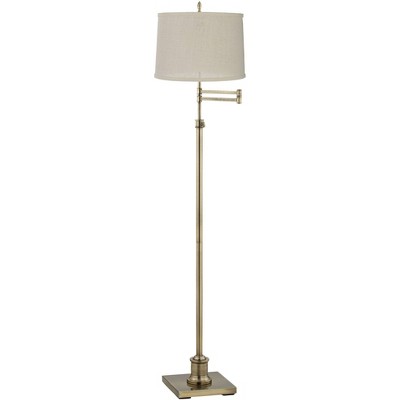 360 Lighting Modern Swing Arm Floor Lamp Adjustable Height Antique Brass Cream Burlap Drum Shade for Living Room Reading Bedroom