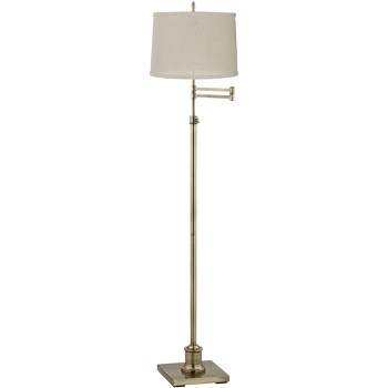 360 Lighting Modern Swing Arm Floor Lamp Adjustable Height 70" Tall Antique Brass Cream Burlap Drum Shade for Living Room Reading Bedroom