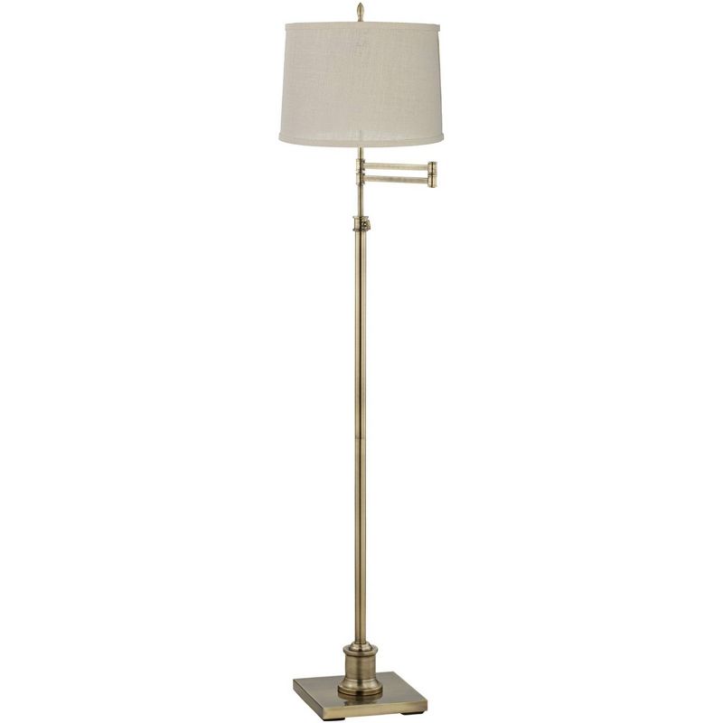 360 Lighting Modern Swing Arm Floor Lamp Adjustable Height 70" Tall Antique Brass Cream Burlap Drum Shade for Living Room Reading Bedroom, 1 of 5