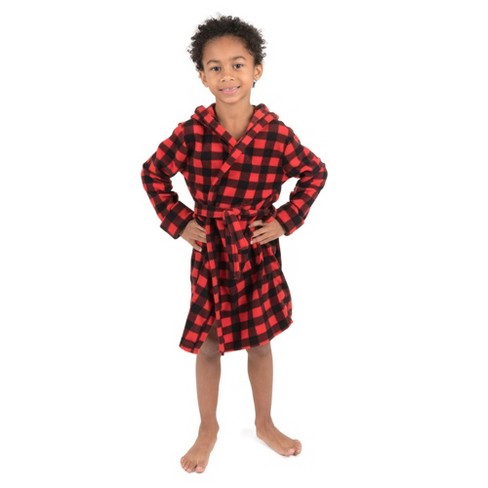 Leveret Kids Fleece Hooded Robe Plaid Black And Red 14 Year : Target