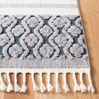 Marrakesh Blue and Ivory Hand-Knotted Synthetic Area Rug