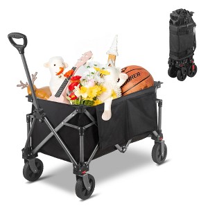 YARDSIGHT Collapsible Folding Wagon Cart, 220 lbs Heavy-Duty Utility Cart with All-Terrain Wheels and Side Storage for Camping, Shopping, Gardening - 1 of 4