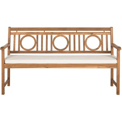 Montclair Transitional Acacia Wood 3-Seat Outdoor Bench with Beige Cushion