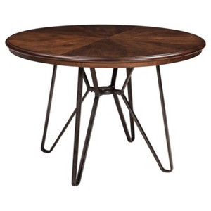 30.5" Centiar Round Dining Room Counter Table Brown - Signature Design by Ashley: Mid-Century Style, Metal Base, Seats 4 - 1 of 3