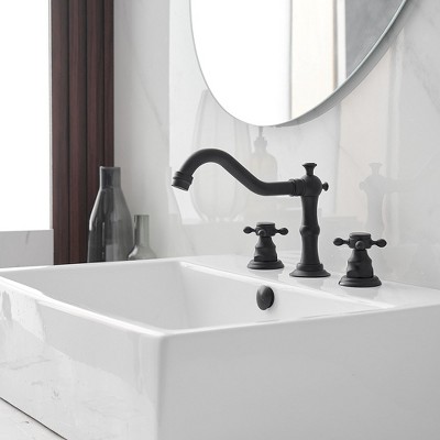 Matte Black 8-Inch Widespread 2-Handle Bathroom Faucet with Drain Kit