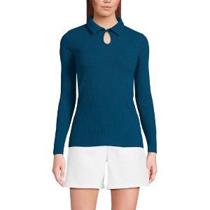 Lands' End Women's Long Sleeve Pointelle Rib Keyhole Polo Top - 1 of 4