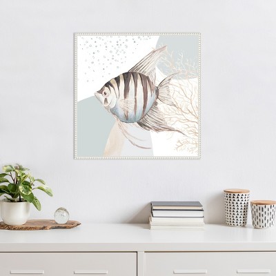 Ocean Oasis Bubbles Striped Fish Canvas Wall Art with White Frame