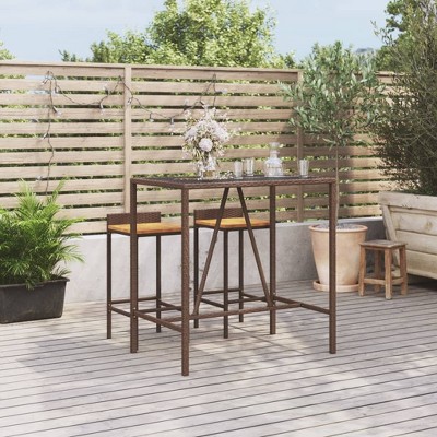 vidaXL Bar Table with Glass Top Brown 43.3"x27.6"x43.3" Poly Rattan