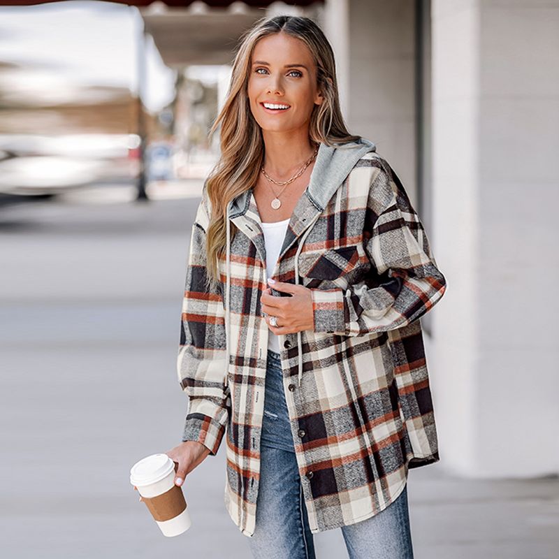 Women's Plaid Drawstring Hooded Jacket - Cupshe, 4 of 8