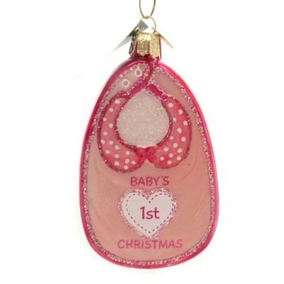 Old World Christmas 4.0" Pink Baby Bib Babys First Christmas  -  Tree Ornaments