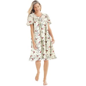 Dreams & Co. Plus Size Short Floral Print Cotton Gown - 1 of 4
