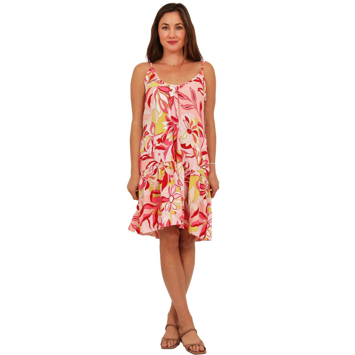 Womens Essential Floral Print Scoop Neck Spaghetti Strap Pocket A Line Mini Dress - 24seven Comfort Apparel™