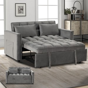Bestier 55'' Convertible Sleeper Sofa Bed, Modern Chenille Fabric Sofa with Pull Out Bed and USB Ports for Living Room, RV, Trailer, Basement - 1 of 4
