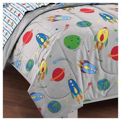 Gray Twin Microfiber Space Rocket Bed in a Bag Set