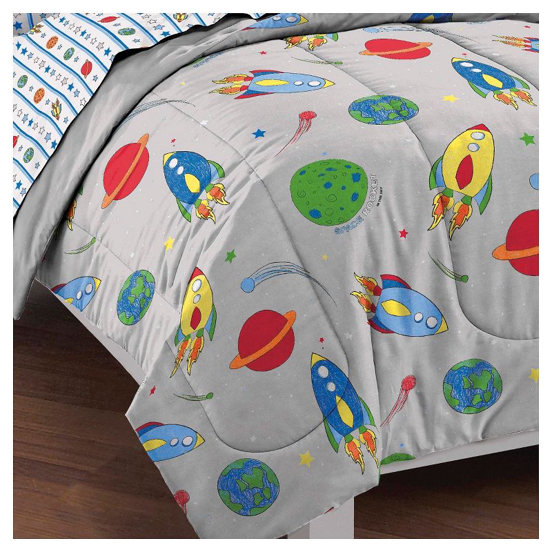 Dream Factory Space Rocket Mini Kids&#39; Bed in a Bag - Gray (Twin), 4 of 5