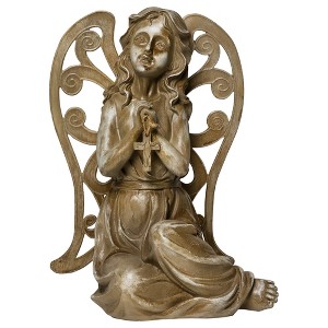 Northlight 14.5" Sitting Angel with Cross Garden Statue Outdoor Decoration - Brown - 1 of 4